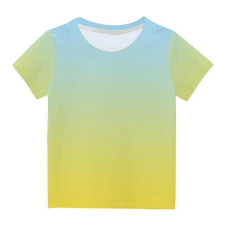 Pretxorve Kids Boys and Girls Short Sleeve Knot Tint Gradient Print Stylish Top for Opportune Days Shirts