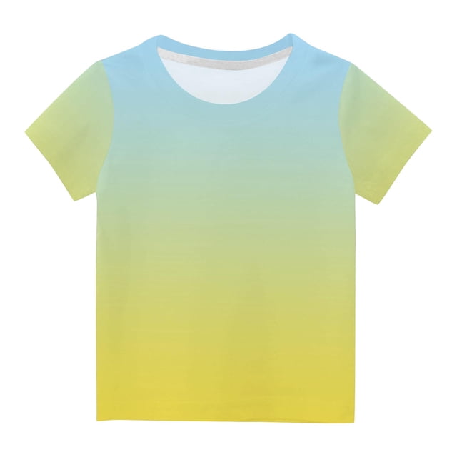 FAIWAD T-Shirt Dégradé pour Enfants Garçons Filles Col Rond Blouse Courte Ample Unisexe Été Respirant