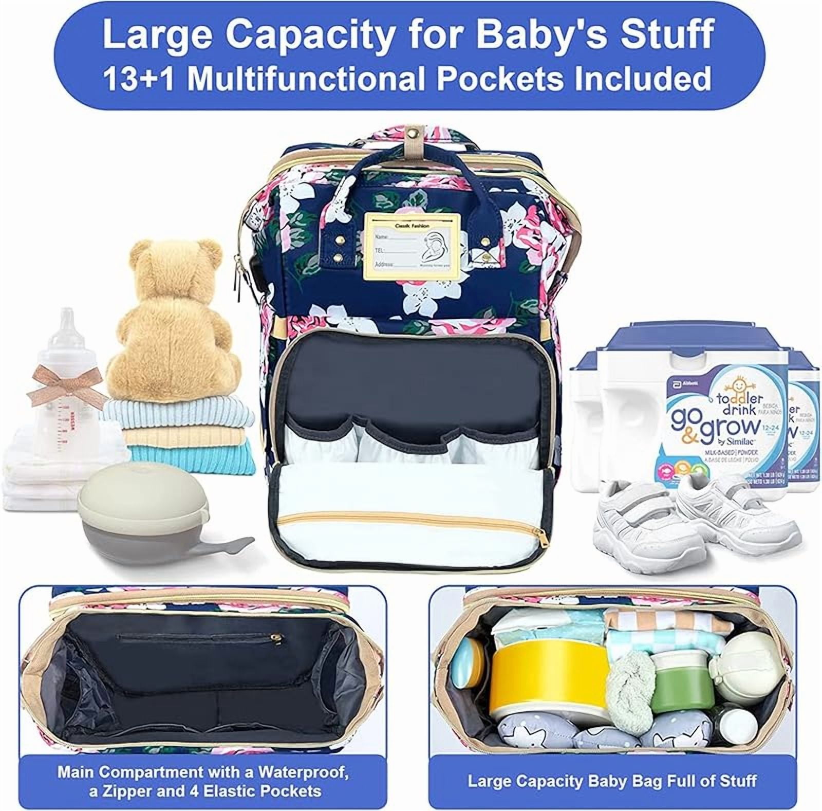 Diaper Bag Backpack with Changing Station, Foldable for Bady Toddler, 3 in 1 Large Capacity Newborn Essentials Organizer with Stroller Hook for Girls and Boys