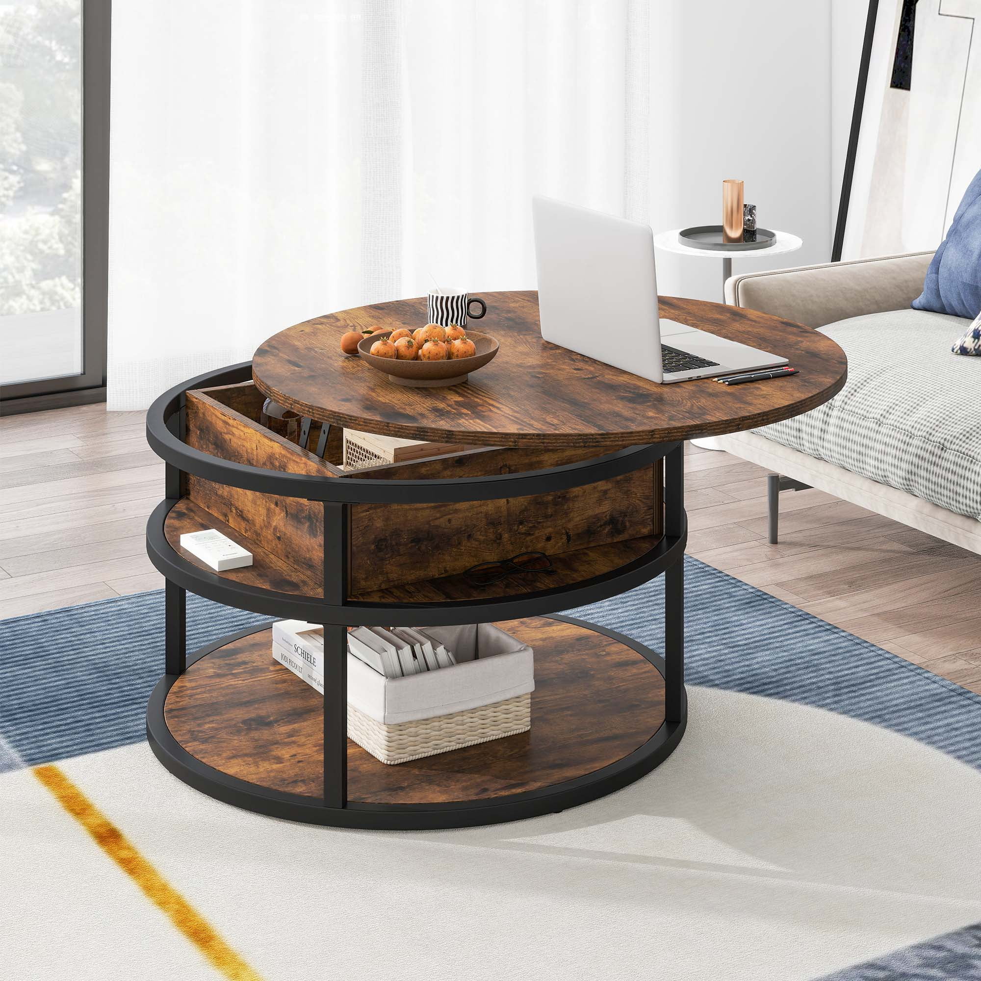 Dextrus Modern Lift Top Coffee Table with Storage, Brown
