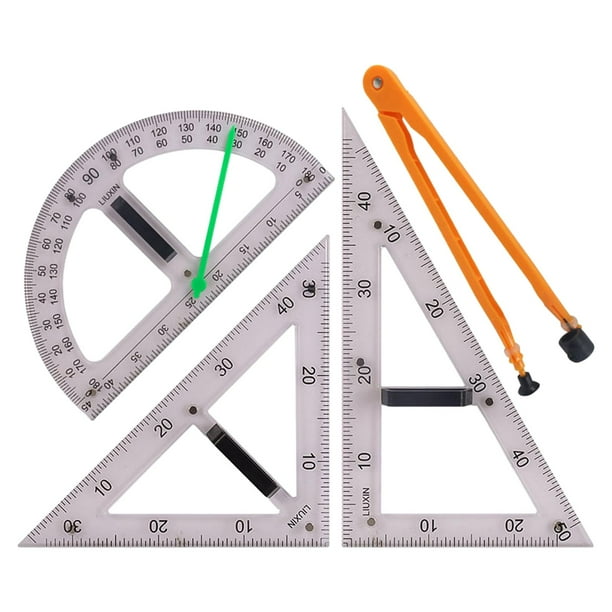 Reglas de geometría matemática grandes, juego de herramientas para enseñar matemáticas geométricas, suministros didácticos para 4 PIEZAS
