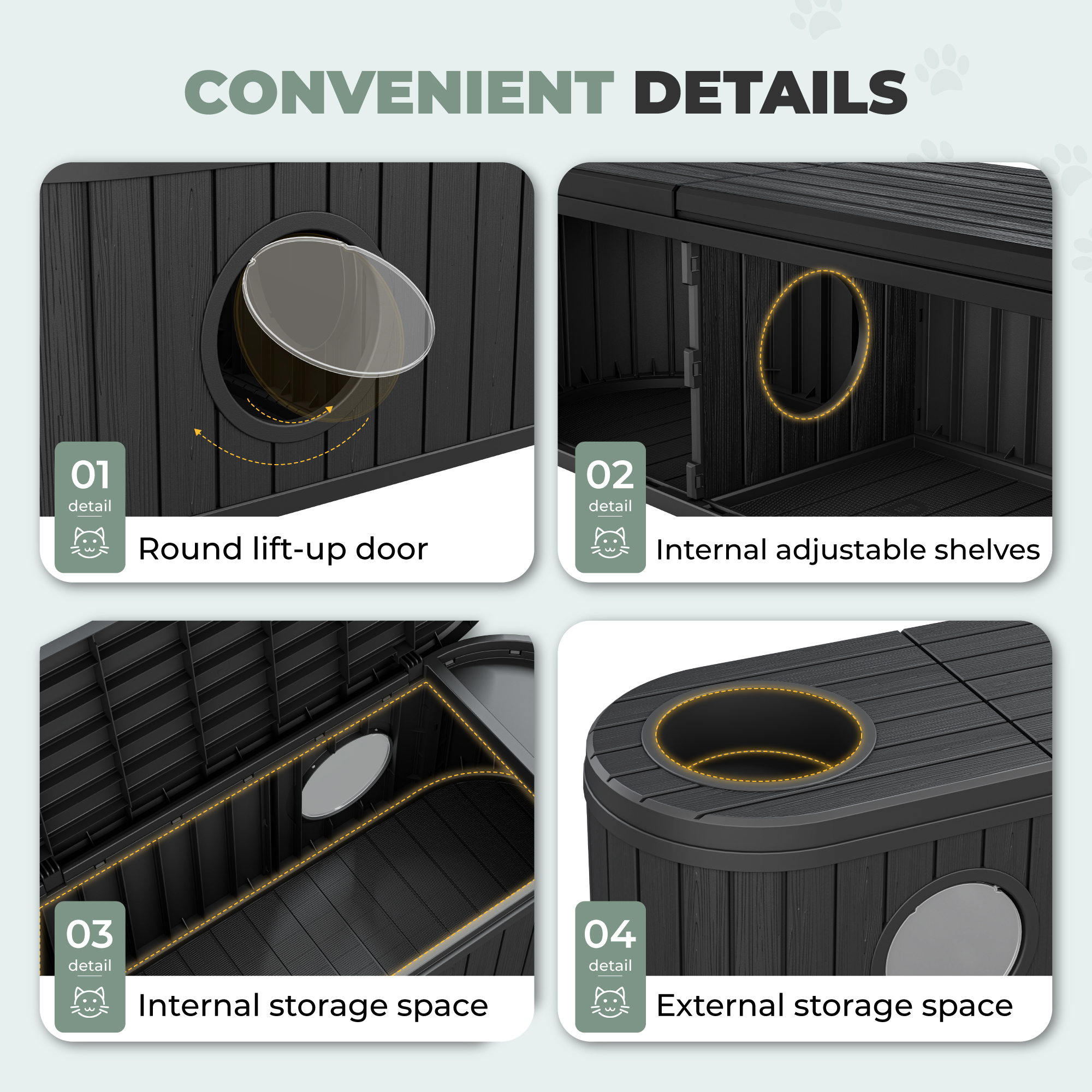LHBcraft Cat Litter Box Enclosure,HDPE Cat Cabinet with Round Lift-Up Door,Hidden Cat Litter Box Furniture for Bedroom and Living Room,Black