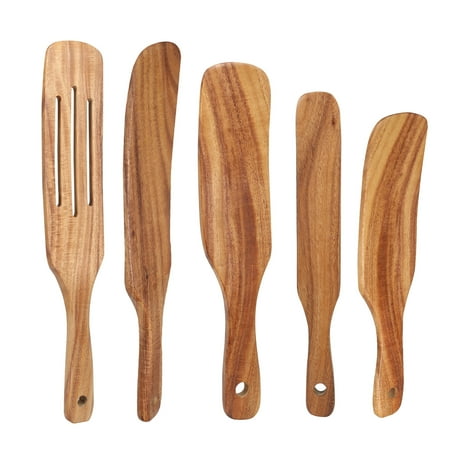 

4/5pcs Hanging Wooden Cooking Utensils Natural Teak Kitchen Heat Resistant Non Stick Wood Cookware Set