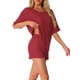 thumbnail image 4 of Pijama de punto waffle INSPIRE CHIC para mujer, conjunto de 2 piezas, cuello redondo, ropa de estar en casa, color rojo, 4 of 5