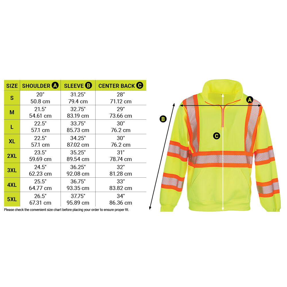 thumbnail image 4 of High Visibility Unisex Quarter Zip Sweatshirt, ANSI Class 3, 2XL, SAFEGEAR, 4 of 4