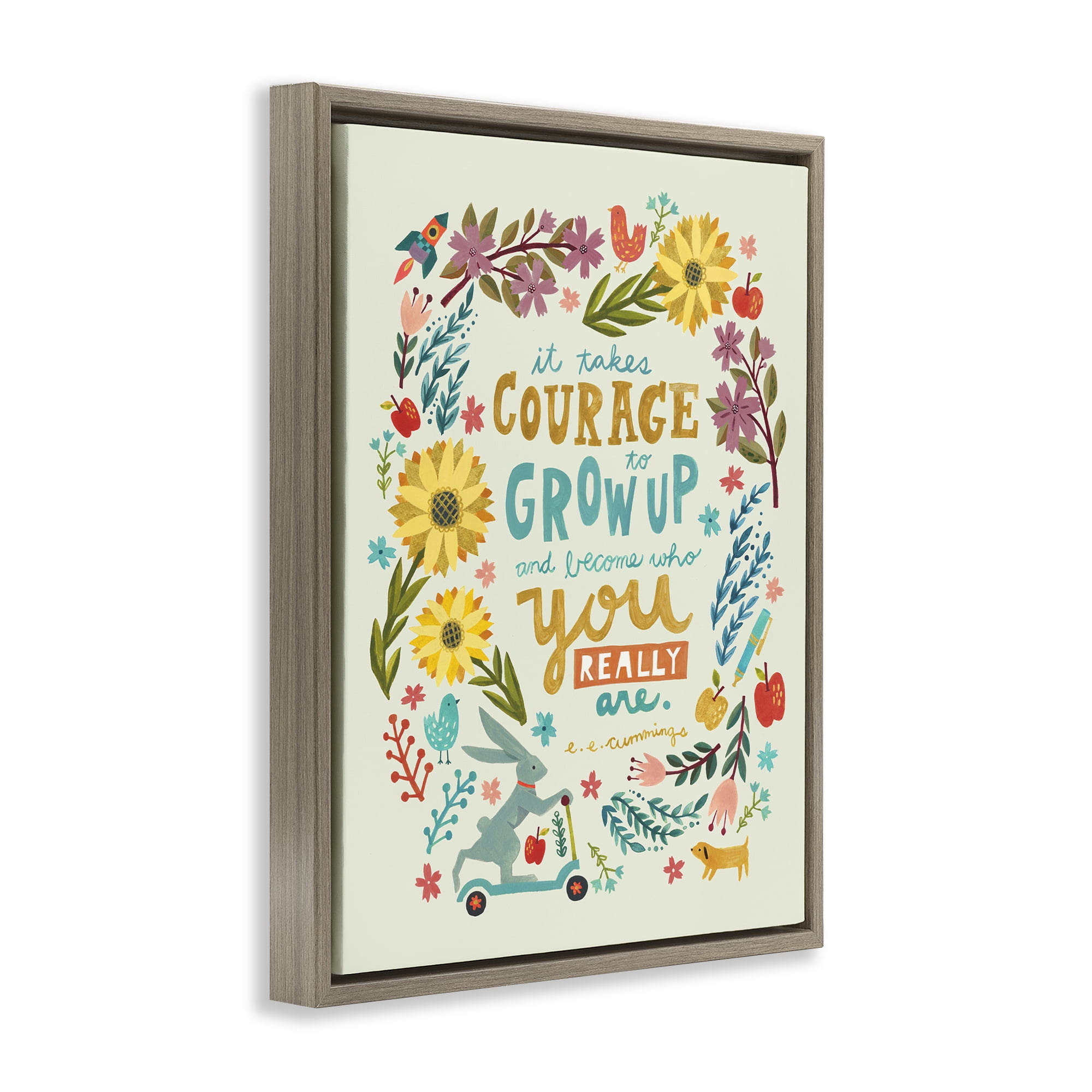 Stupell Industries Takes Courage Inspiring Florals Plants & Flowers Painting Brown Floater Framed Canvas Art Print Wall Art, 25 x 31