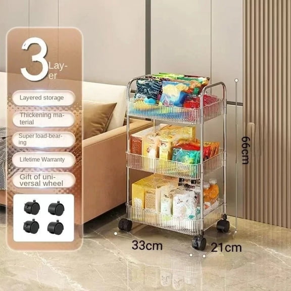 Acrylic Storage Rack Clear Multilayer Mobile Cart Living Room Removable Snack Storages Shelf with Wheels Bathroom Accessories