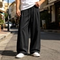 thumbnail image 2 of OOOUM Crinkle Wide Leg Pants for Men Relaxed Baggy Linen pants men's comfortable Lightweight Trousers Black XXXL, 2 of 4