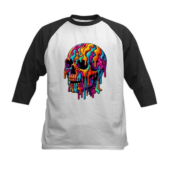 CafePress - Vibrant Psychedelic Skull Kids Baseball T Shirt - Kids Cotton Baseball Jersey, 3/4 Sleeve Shirt