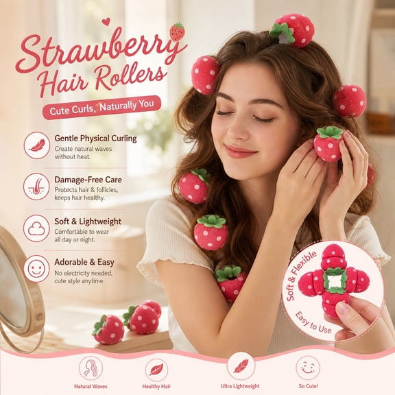 Heatless Hair Curler, Strawberry Curling Rod For Overnight No Heat Curls With Comfortable Sleep Design And Easy Styling Function, Hair Styling Tool for Women Home Beauty Routine