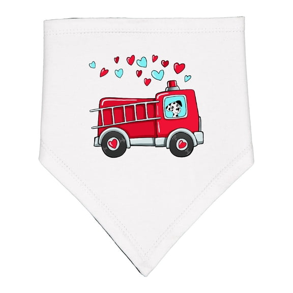 Inktastic Valentine Fire Truck with Cute Dalmatian and Hearts Baby Bandana Bib