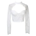 thumbnail image 1 of Mialoley Femmes Sexy Dentelle Patchwork Tops à Manches Longues Push Up Transparent Crop Tops, 1 of 3