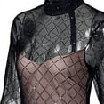 thumbnail image 7 of Women Sexy Mesh Sheer Dress Long Sleeve Turtleneck Rhinestone Sundress, 7 of 7