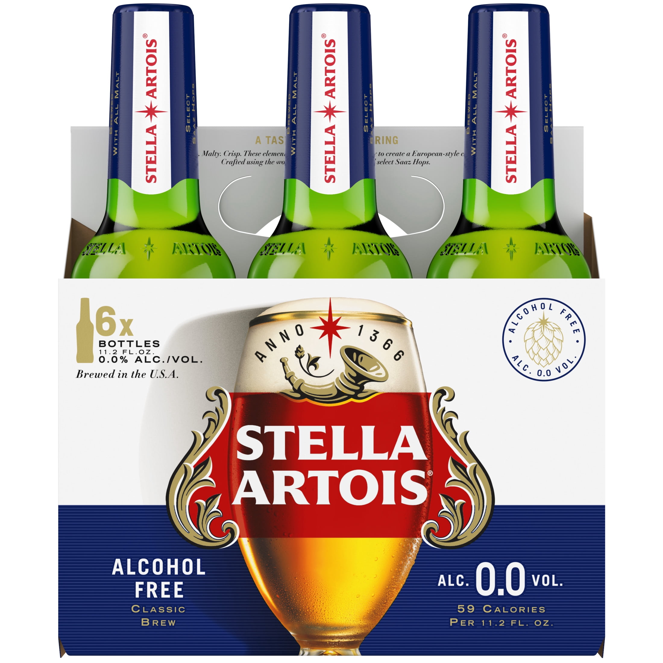 Stella Artois 0.0 Non-Alcoholic Lager Beer 6 pack 11.2 fl oz Glass Bottles