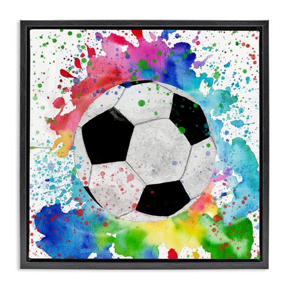 Stupell Industries Contemporary Vivid Splash & Soccer Ball Black Floating Frame Canvas Art, 18 x 18, by Kim Allen