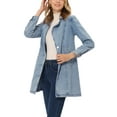 thumbnail image 5 of MODA NOVA Juniors Notched Lapel Long Sleeves Button Belted Long Denim Jacket, 5 of 6