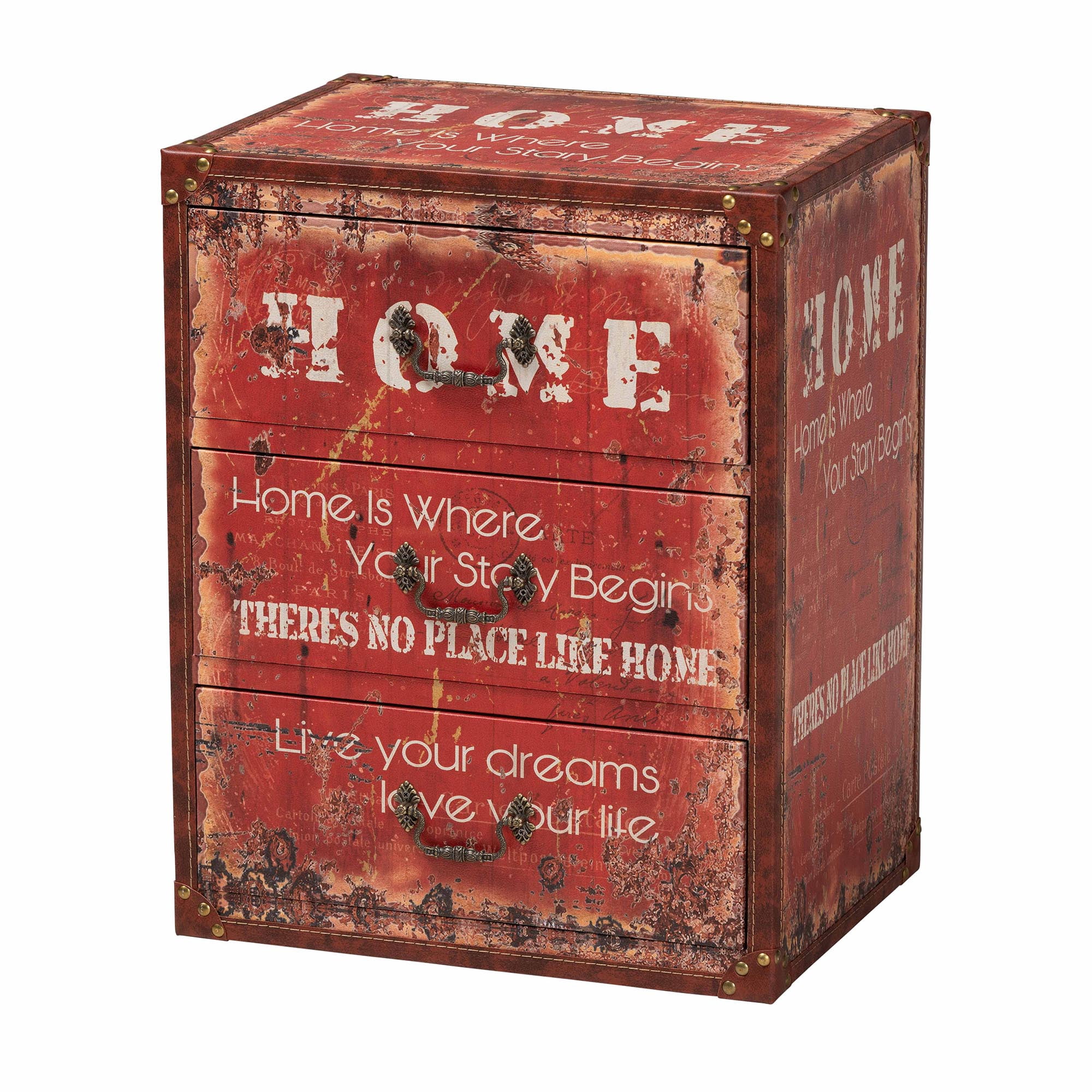 Baxton Studio Lorand Vintage Storage Trunk, 3-Drawer, Red