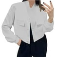 thumbnail image 2 of ClodeEU Womens Cropped Jackets, Zip Up Button Jackets with Pockets ,Casual Trendy Outwear Gray,Womens Plus L, 2 of 6