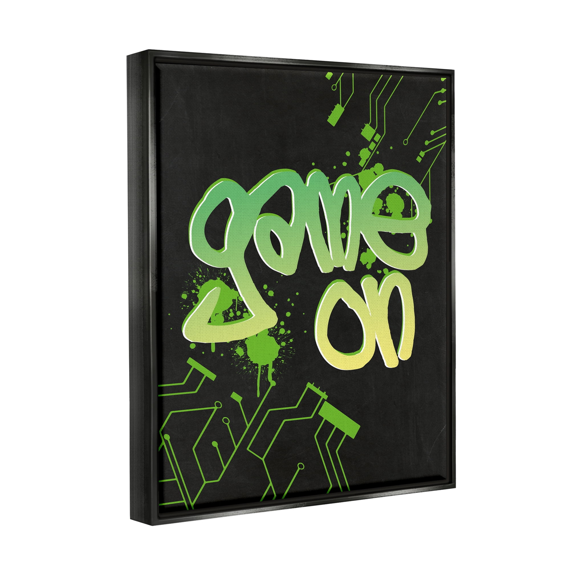 Stupell Industries Urban Game On Abstraction Abstract Painting Black Floater Framed Canvas Art Print Wall Art, 17 x 21