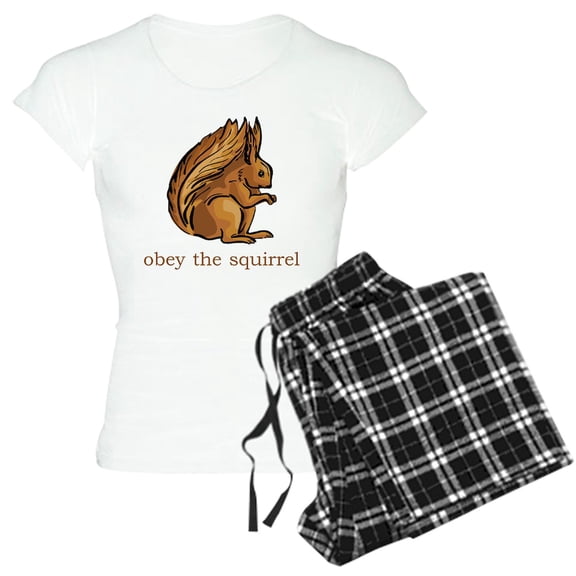 CafePress - Obey The Squirrel Women's Light Pajamas - Women's Short Sleeve Print T-Shirt and Pants Light Cotton Pajama Set