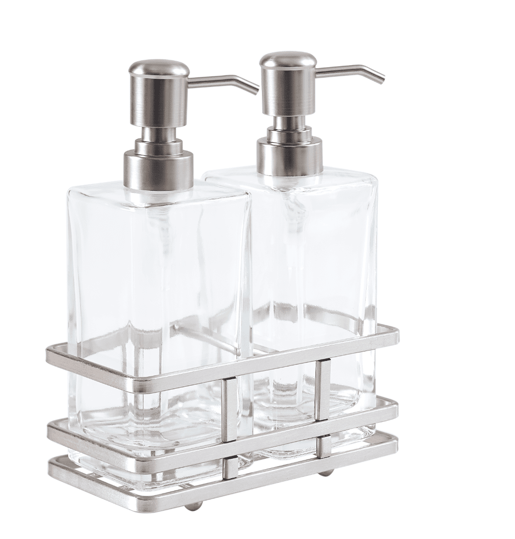 Better Homes & Gardens Clear Soap and Lotion Pump 2-Piece Set with Brushed Nickel Caddy, 13.4 oz