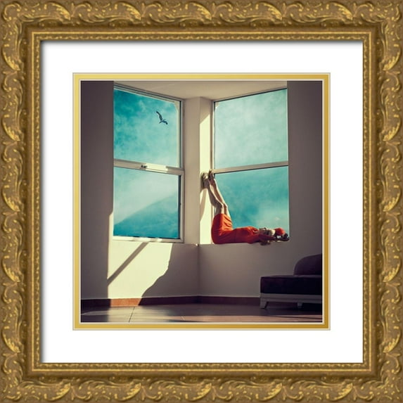 Ambra 12x12 Gold Ornate Wood Framed with Double Matting Museum Art Print Titled - room with a view