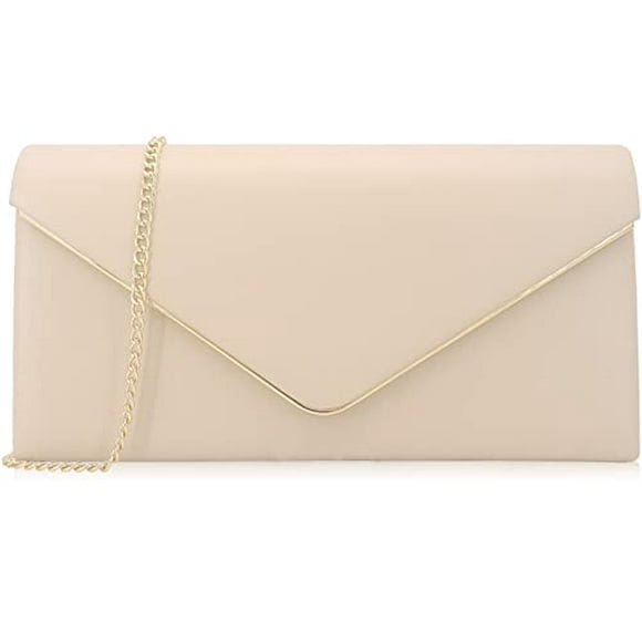 Vegan Leather Envelope Clutch Bag Classic Dressy Purse Foldover Evening Handbag Nude