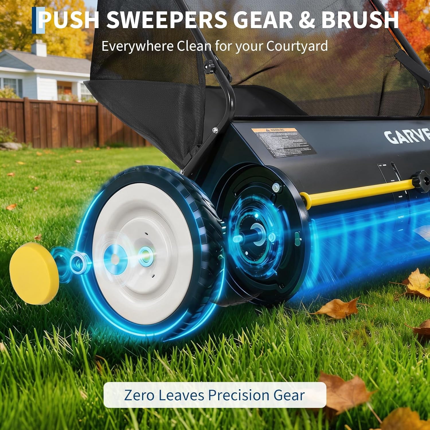 Riedhoff 26" Push Lawn Sweeper,4 Spinning Brushes, 7 Cu. Ft Capacity Collection Bag, Light Yellow & Black