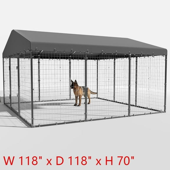 ASJMR 10x10x6 FT Outdoor Dog Kennel Large Dog Cage Fence with Waterproof Roof Cover & Double Safety Locks