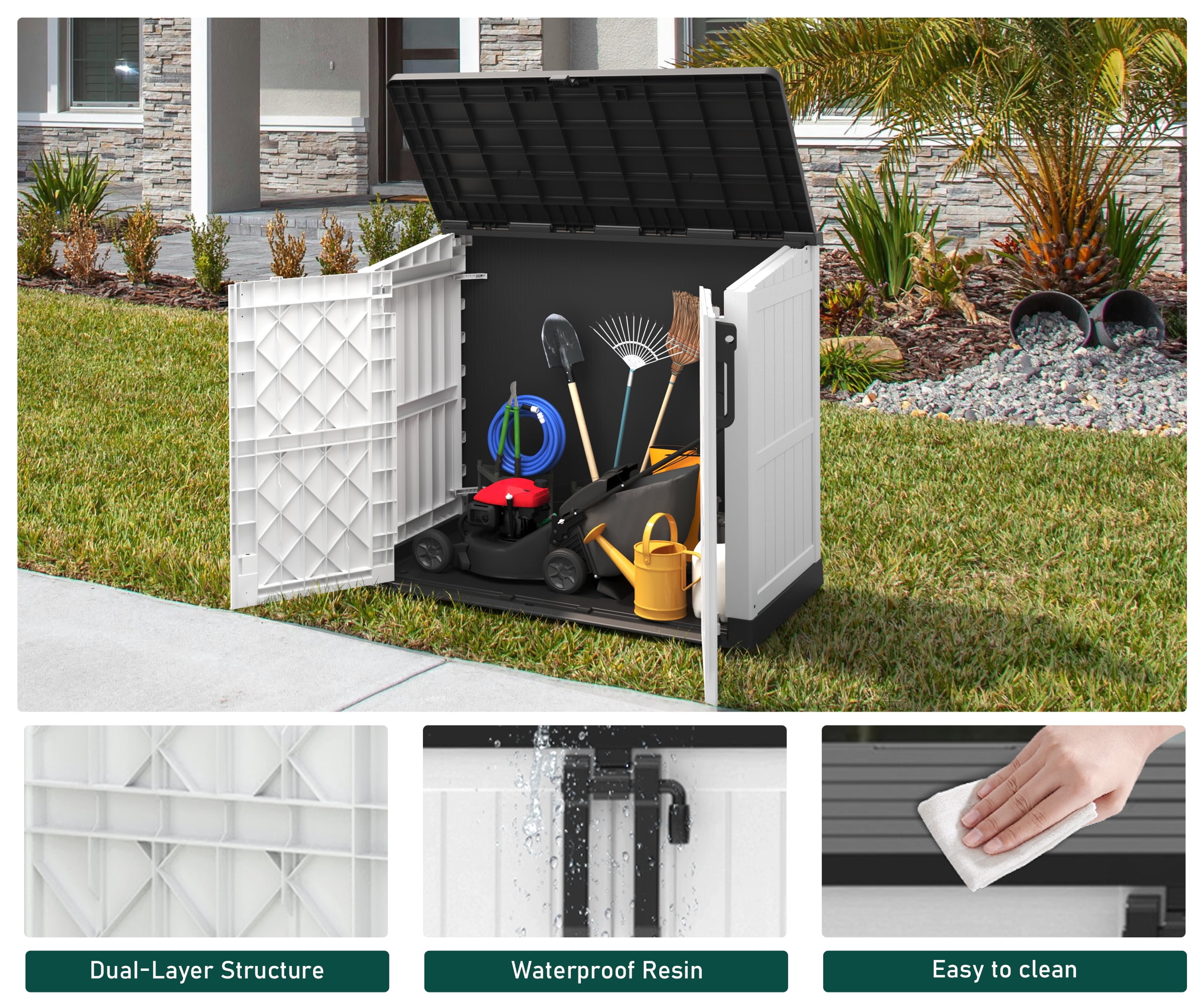 Bifanuo Outdoor Resin Storage Shed 34 Cu.ft Garden Storage Extra Large Capacity Weather Resistant Storage Box, Lockable Resin Waterproof Shed for Bike, Lawnmowe, Garden Tools
