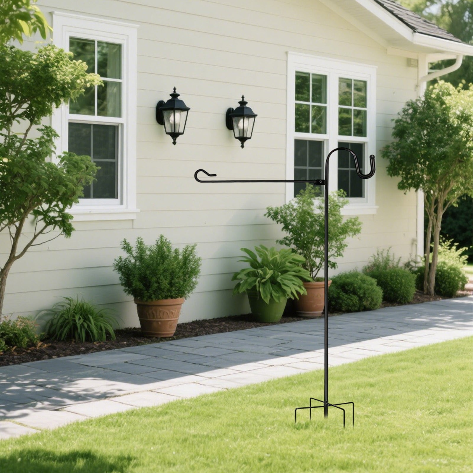 Heavy Duty Garden Pole Stand Holder with Secure Tiger Clip and Stoppers for Outdoor Bird Feeders and Seasonal Decorations