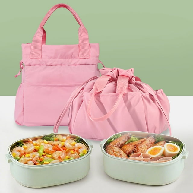Amzcrzy Home and Kitchen, Storage & Organization, Lunch Bag For Women Cute Lunch Box Drawstring Handbag Cooler With Multiple Pockets Zip Ties Insulated Handle Oxford lunch handbag