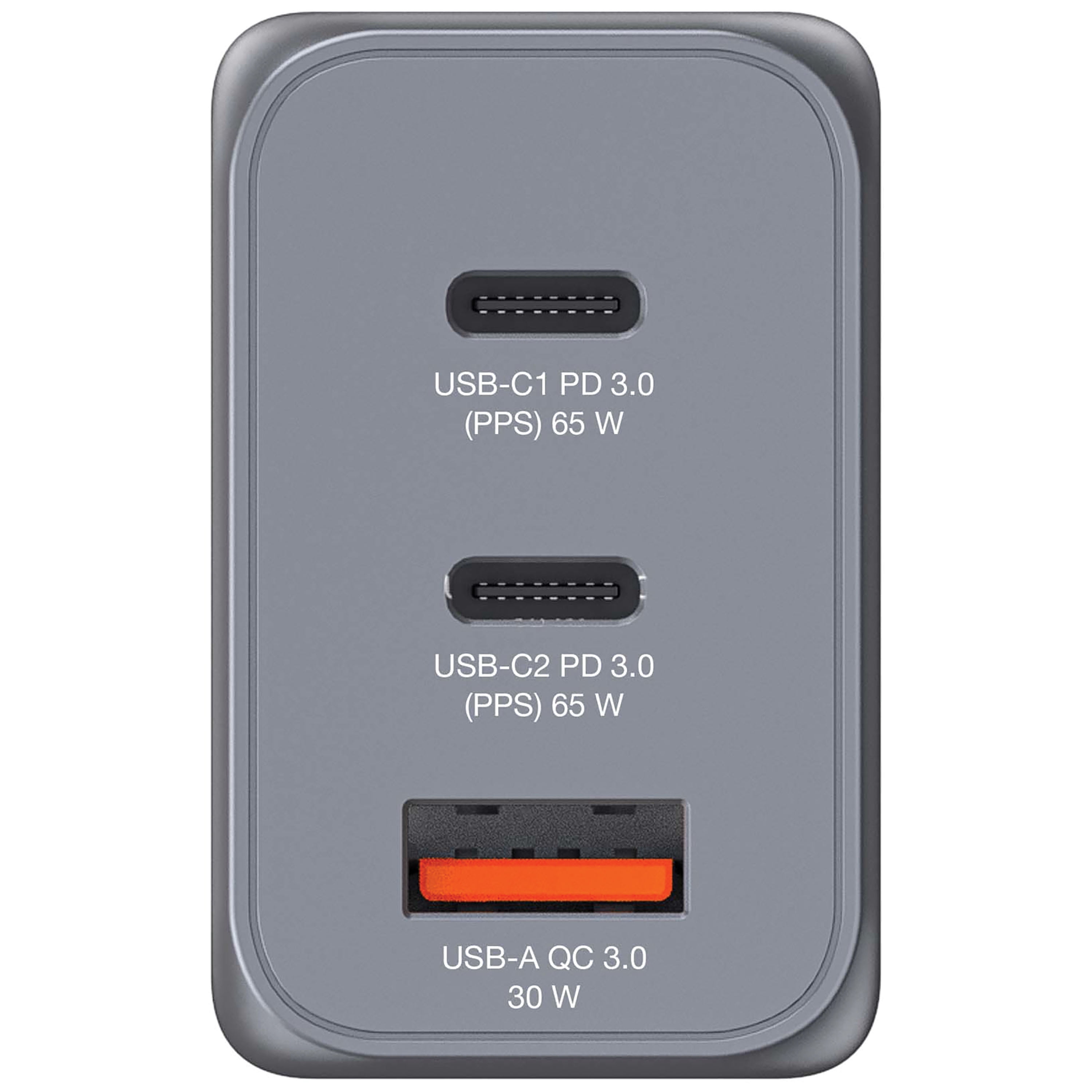 Verbatim 65W 3-Port GaN Wall Charger, Gray