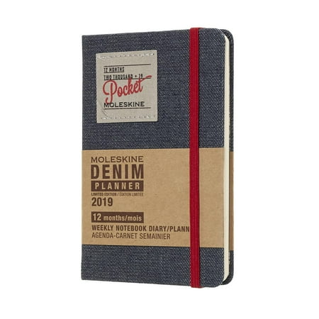 Moleskine 2019 12m Limited Edition Denim Weekly Notebook, Pocket, Weekly Notebook, Black Pocket, Hard Cover (3.5 X 5.5)