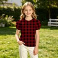 thumbnail image 6 of ZUKMRJPC Girls Plaid Puff Short Sleeve Shirts Casual Fashion Crew Neck Tunic Tops Kids Summer Trendy Checkered Tee Blouses 4-15 Years, 6 of 7