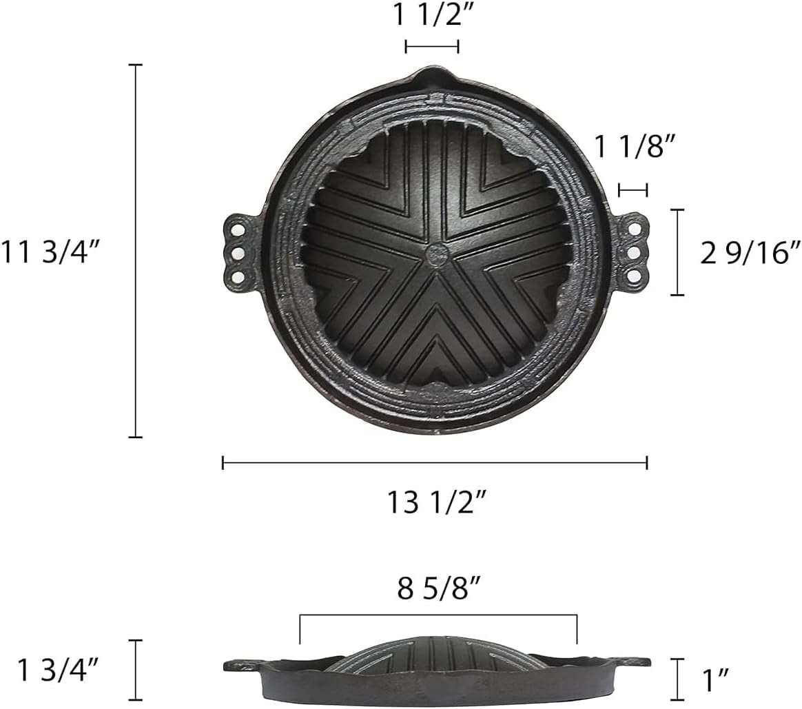 TrueCraftware- 11-1/2" Round Cast Iron Stovetop Barbecue Plate Grill/Griddle 29 CM- with Easy Grip Handles Griddle Pan for Stove Top Gas Range Grilling Pan Gets Better with Each Use