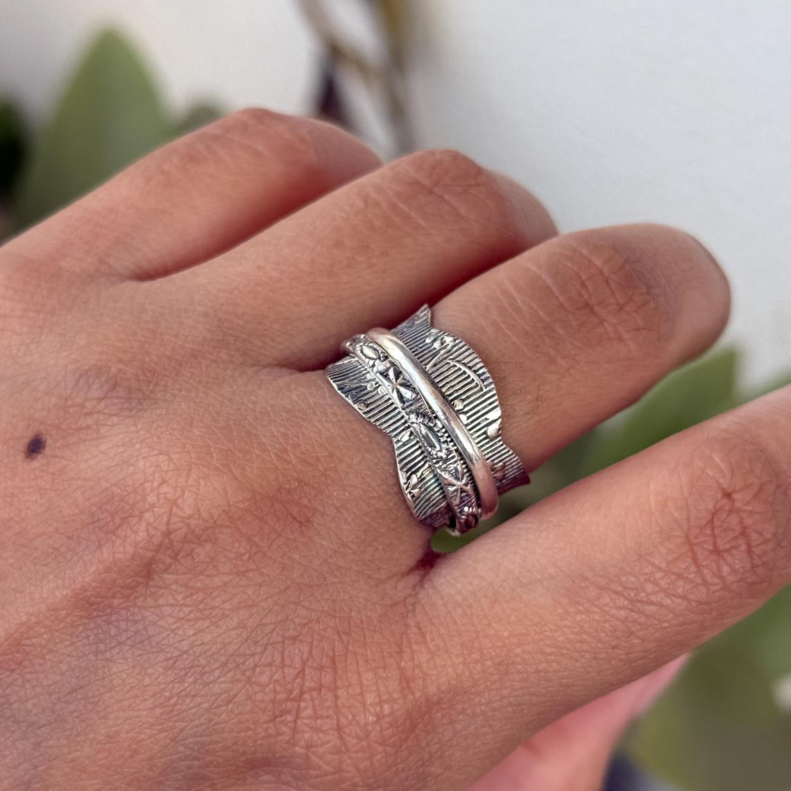 SS DESIGNS Boho Spinner Ring - Handmade Sterling Silver 925 Fidget Spinner Thumb Ring for Women, Stress Relief Jewelry Gift with Unique Bohemian Style