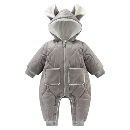 

Kids Clothing Baby Girls Boys Winter Warm Snowsuit Ears Hooded Jumpsuit Down Coat Romper Padded Outwear Jacket With Pockets