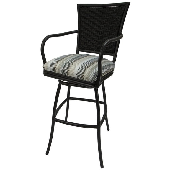 Outdoor Patio Bar Stool 30" Erin Black - Linen Stripe
