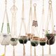 thumbnail image 3 of Colgador de plantas de macramé blanco trenzado bohemio hecho a mano, soportes para macetas, cesta colgante, jardín, decoración del hogar kenally JJ18380-12, 3 of 6