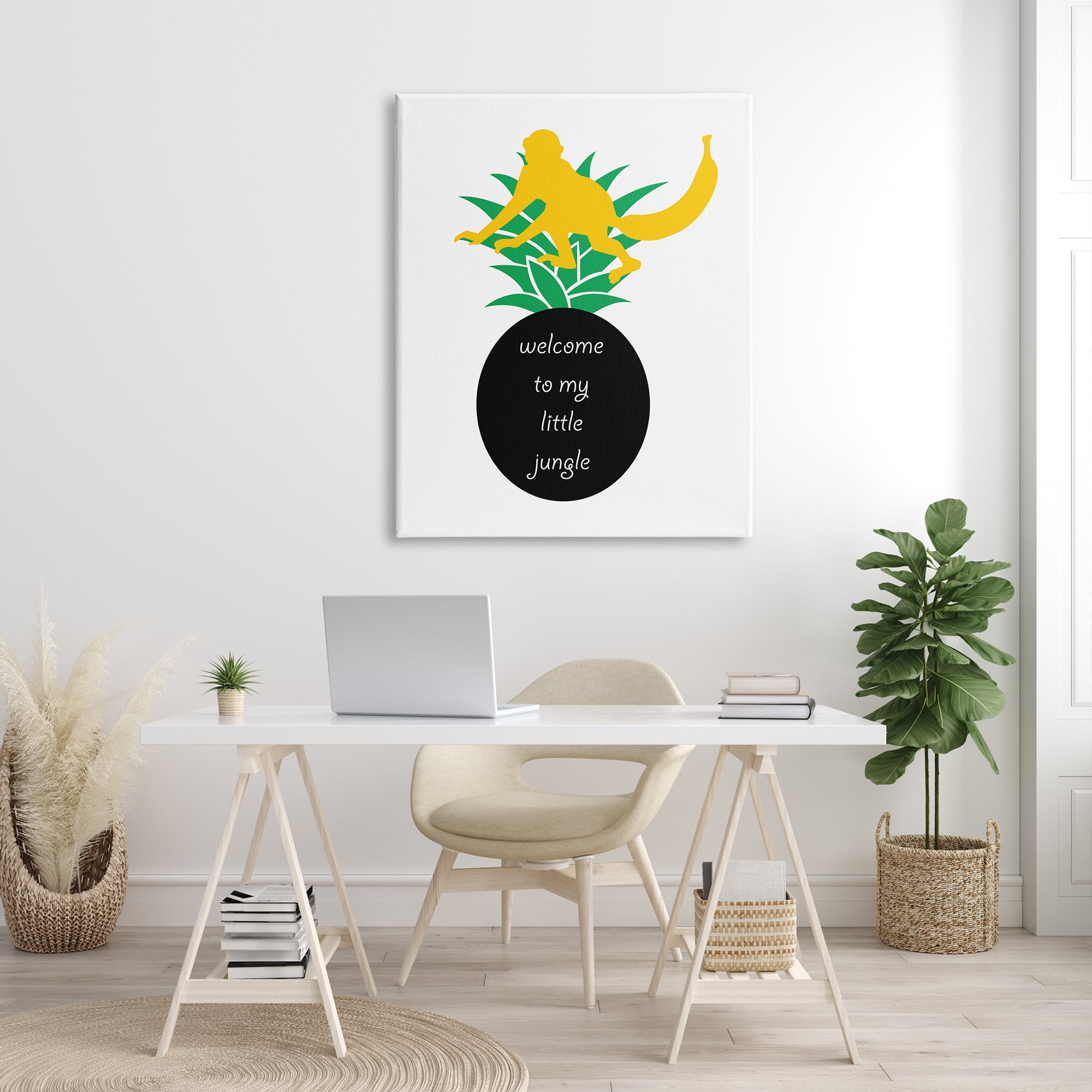 Stupell Industries Welcome To My Little Jungle Yellow Monkey Pineapple Animals & Insects Painting Gallery Wrapped Canvas Print Wall Art, 36 x 48