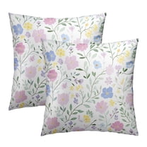 Floral Pillow Covers 18x18in Pink and Blue Throw Pillowcases for Bed and Living Room Cotton Throw Pillow Covers Natrual Country Decor