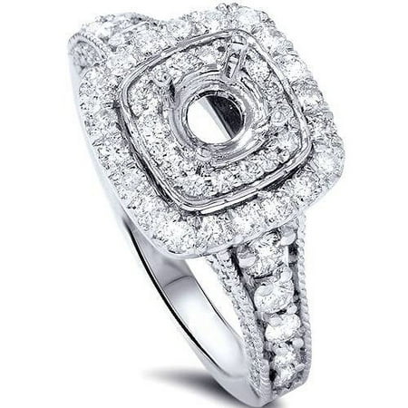 Pompeii 1ct Double Cushion Halo Diamond Engagement Setting 14K White Gold (G/H,SI1-SI2)