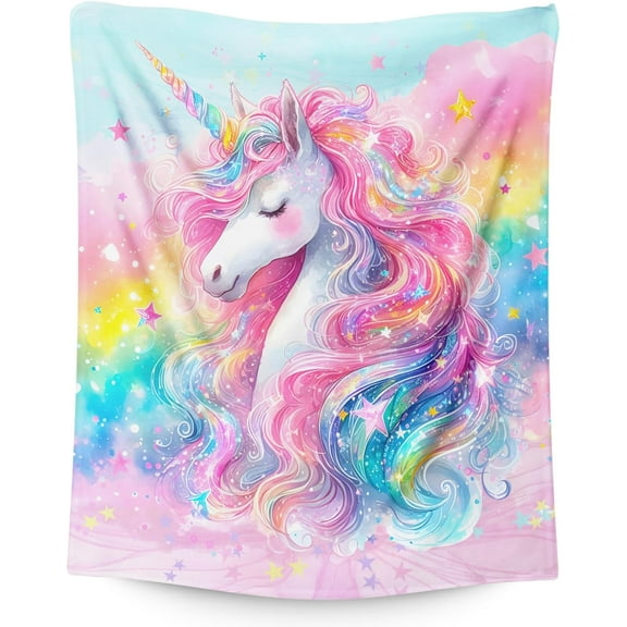 Cute Unicorn Blanket Gift for Girls Women, Aesthetic Pink Unicorn Theme Throw Blankets for Sofa Couch, 50 * 60 Inch Cozy Fuzzy Throws for Kids Teens