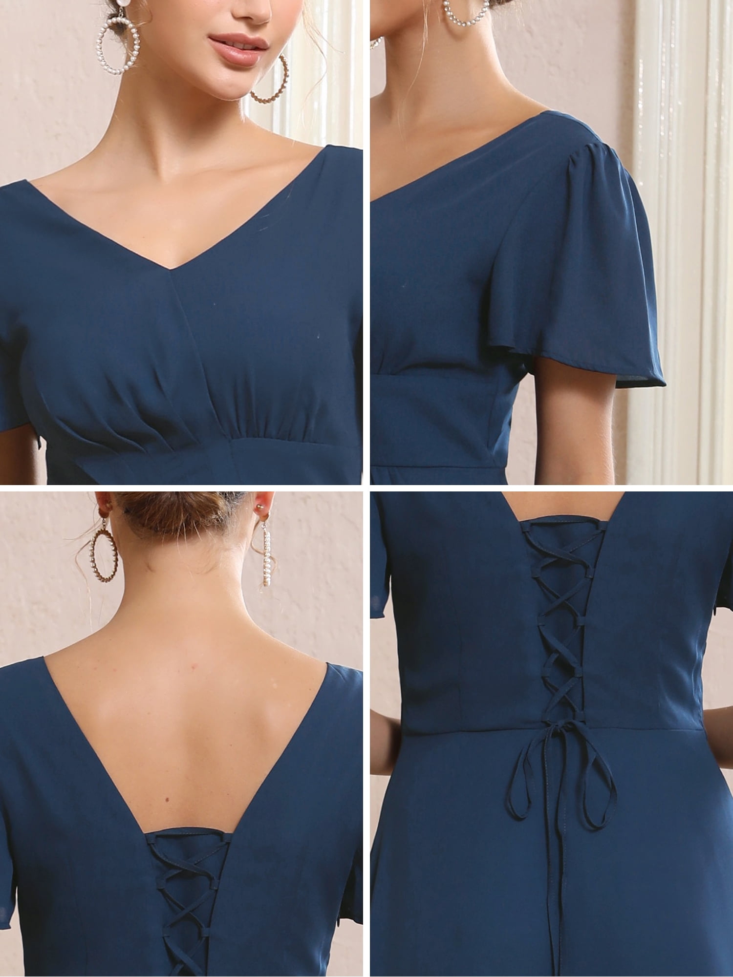 DARING DIVA Women's Bridesmaid Dress Chiffon Long Pleated Maxi Dresses S Dark Blue