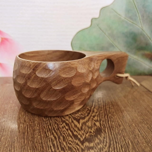 Taza de simple, taza , taza de té y hecha , con cordón de material cuero para oficina en hogar, interior y , Patrón Marrón Oscuro Macarena Tazas de café de madera