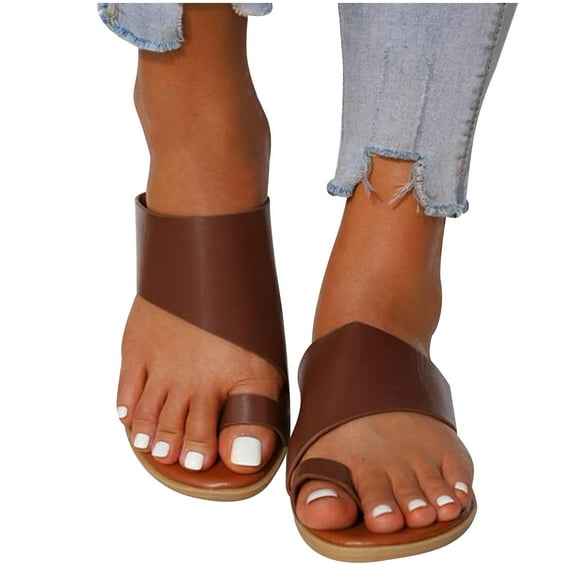 Fashion Minimalist Flat Thong Toe Ring Wide Fit Sandals