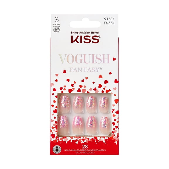 KISS Voguish Fantasy Valentine Press-On Nails, ‘Date Night’, Purple, Short Coffin, 31 Ct.