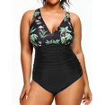 thumbnail image 4 of GHSDFBB Women Plus Size One Piece Swimsuits V Neck Tummy Control Bathing Suits Retro Ruched Swimwear, 4 of 6