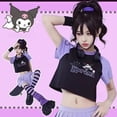 thumbnail image 2 of Sanrio Japanese Kuromi Printed Mixed Colours Short Sleeved T-shirt for Women High Waist Exposed Navel Hotsweet Versatile Y2k Top, 2 of 16